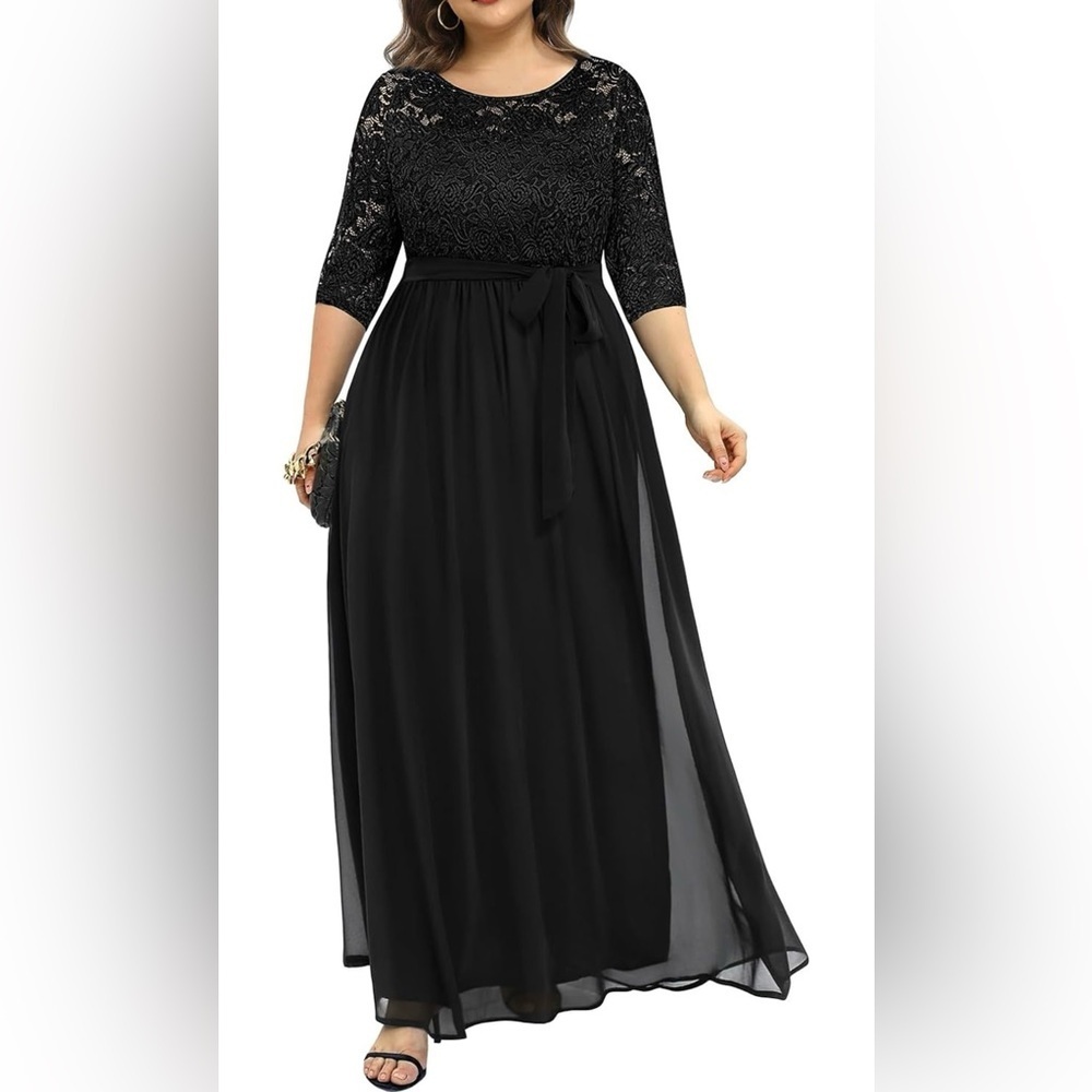 Pinup Fashion Lace Chiffon Wrap V Neck Dresse NWOT